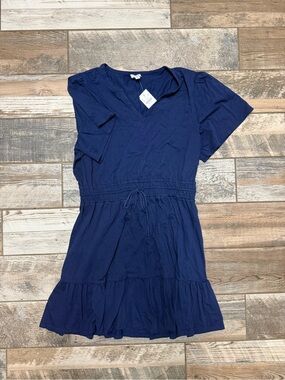 J. Crew Deep Navy V-Neck Drawstring Dress